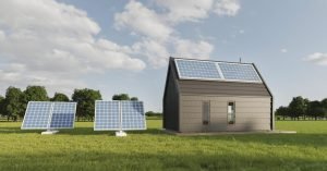 d house with solar pannels ()